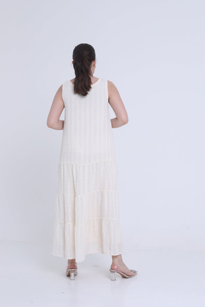 ميكا فستان ميدي كلوش واسع مخطط بالطول بدون كم