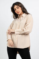 ميكا قميص مقلم بأسوارة عريضة كم طويل نسائي