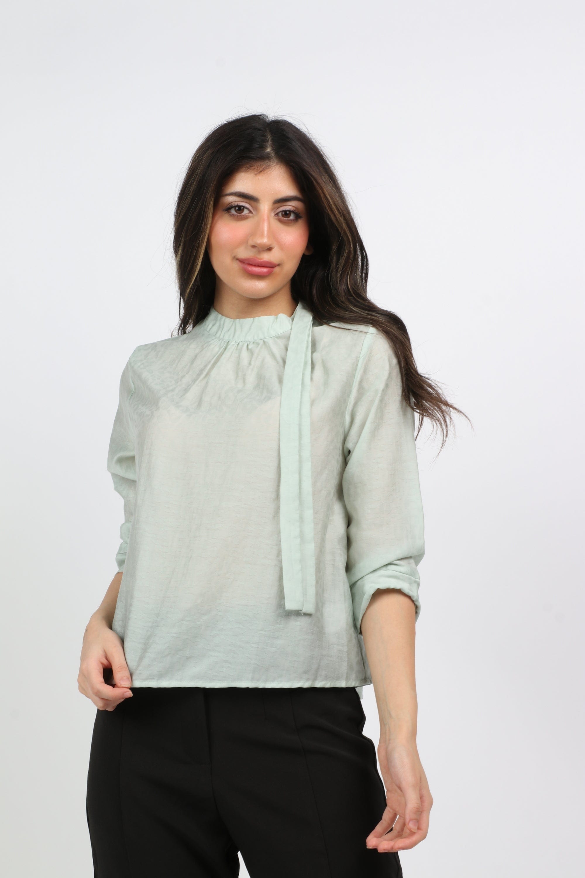 ميكا بلوزة كلاسيك منقوشة بربطة عنق 3/4 كم نسائي