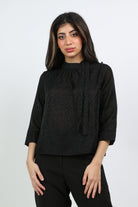 ميكا بلوزة كلاسيك منقوشة بربطة عنق 3/4 كم نسائي