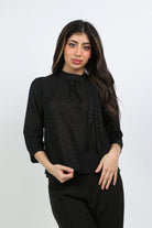 ميكا بلوزة كلاسيك منقوشة بربطة عنق 3/4 كم نسائي