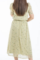 ميكا تنورة ميدي منقط مشجر خصر مرتفع نسائي أخضر فاتح