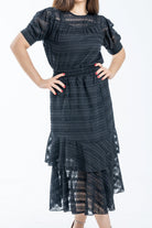 ميكا تنورة ميدي خصر مرتفع مكشكشة من أسفل نسائي