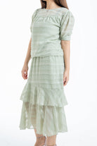 ميكا تنورة ميدي خصر مرتفع مكشكشة من أسفل نسائي