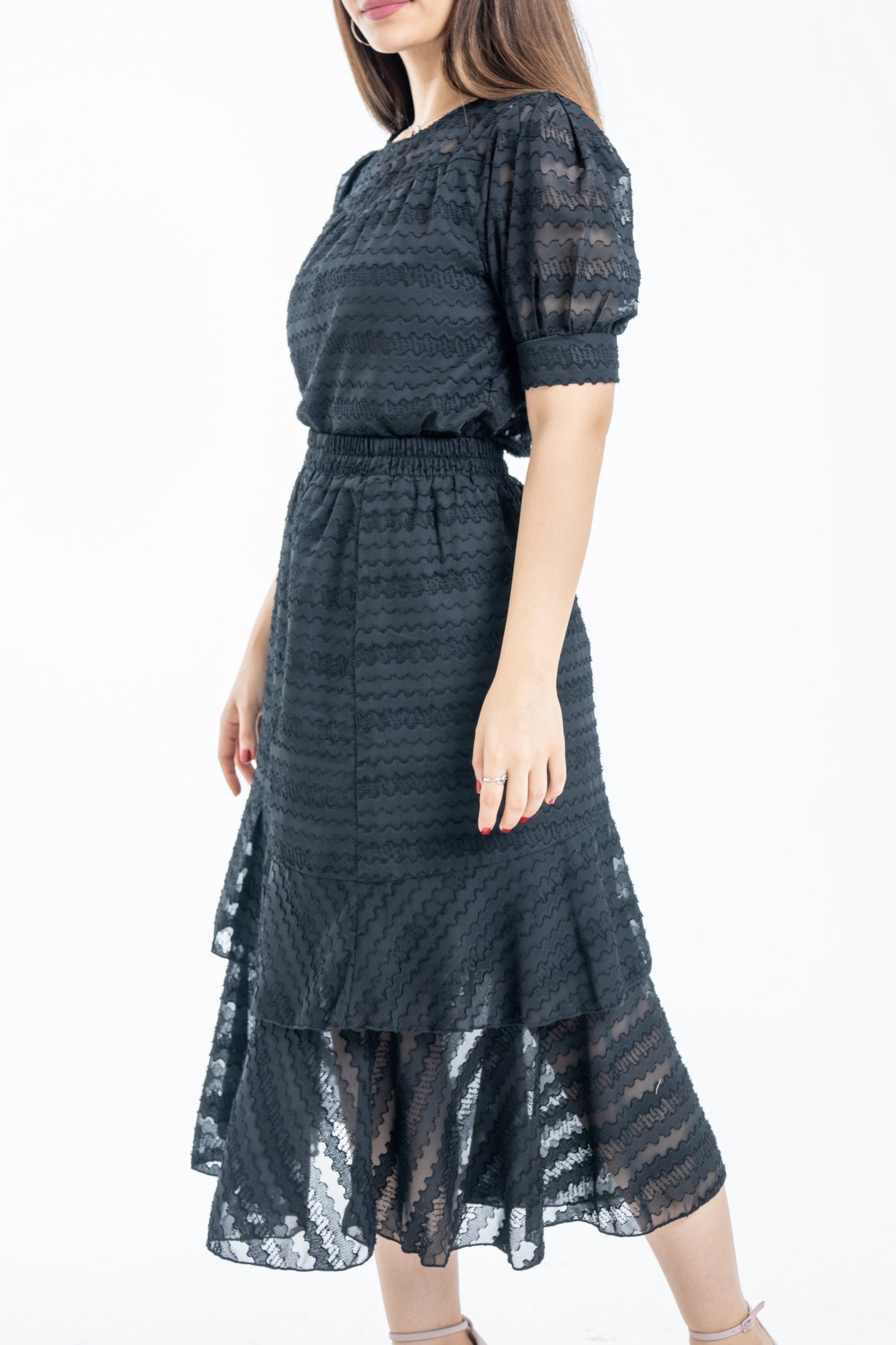 ميكا تنورة ميدي خصر مرتفع مكشكشة من أسفل نسائي