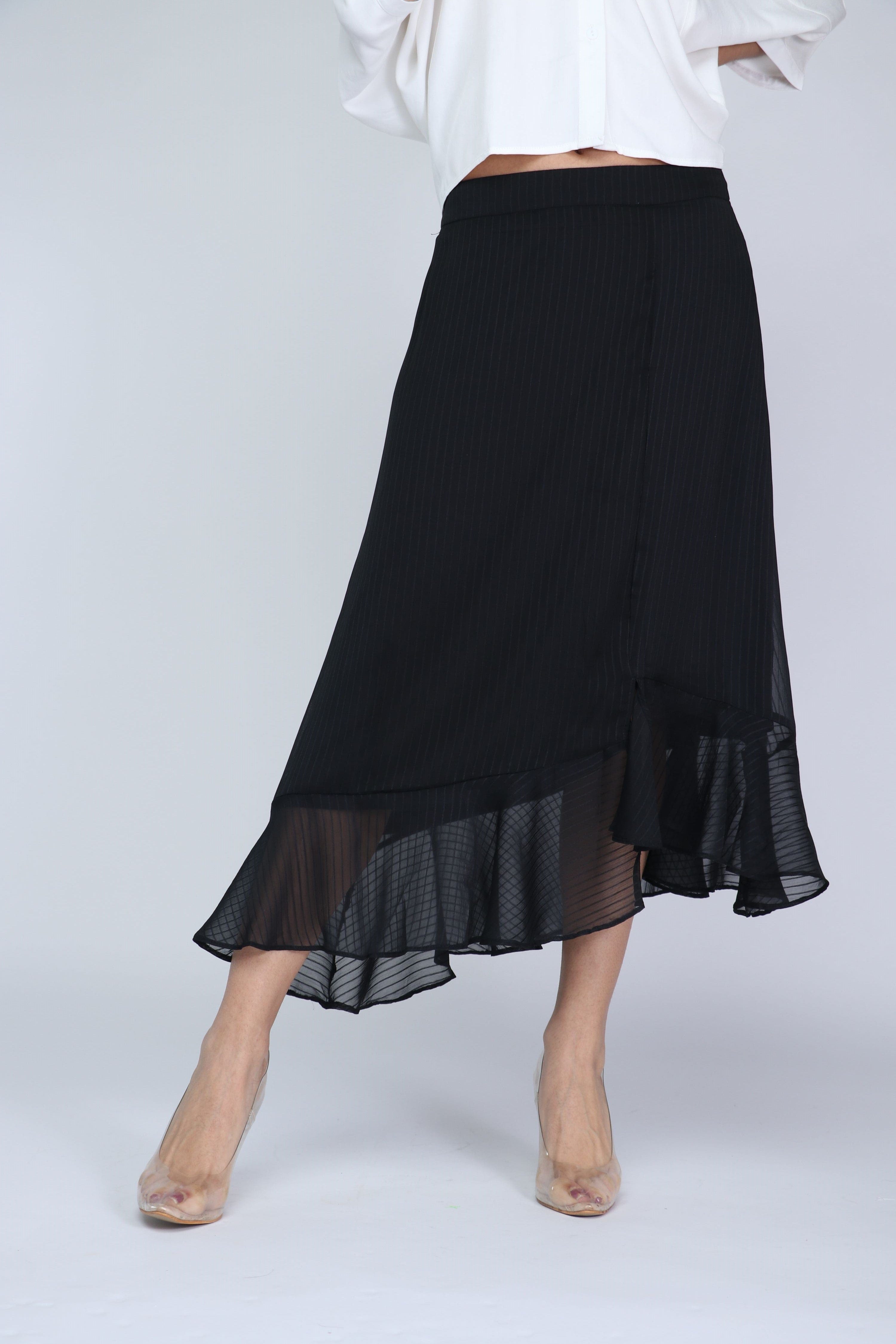 ميكا تنورة ميدي قماش منسوج كلوش بقصة مائلة من الجانبين