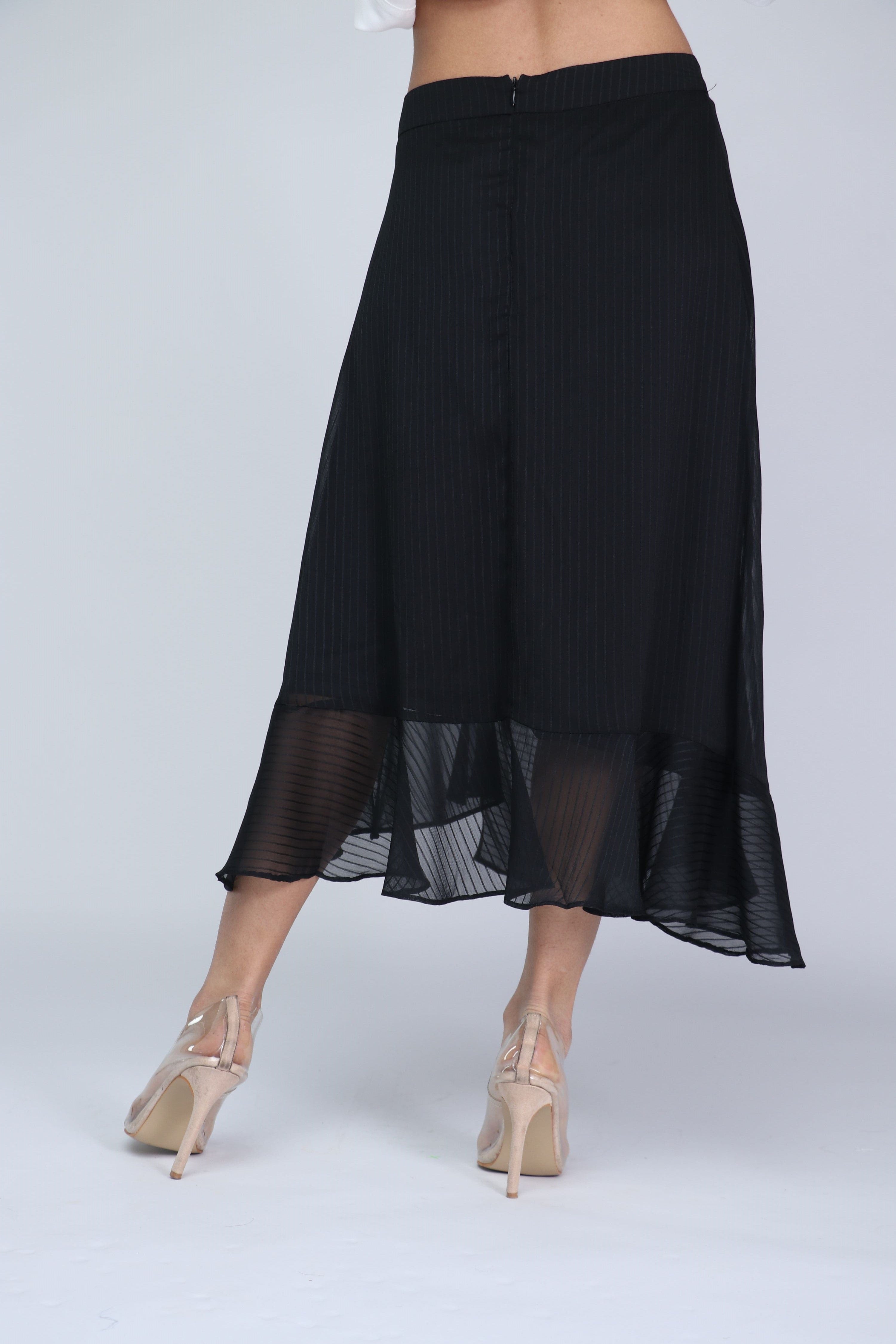 ميكا تنورة ميدي قماش منسوج كلوش بقصة مائلة من الجانبين