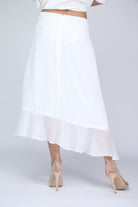 ميكا تنورة ميدي قماش منسوج كلوش بقصة مائلة من الجانبين