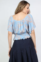 ميكا بلوزة مشجرة قصيرة فراشة كم مفتوح ياقة مربعة نسائي