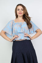 ميكا بلوزة مشجرة قصيرة فراشة كم مفتوح ياقة مربعة نسائي