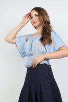 ميكا بلوزة مشجرة قصيرة فراشة كم مفتوح ياقة مربعة نسائي