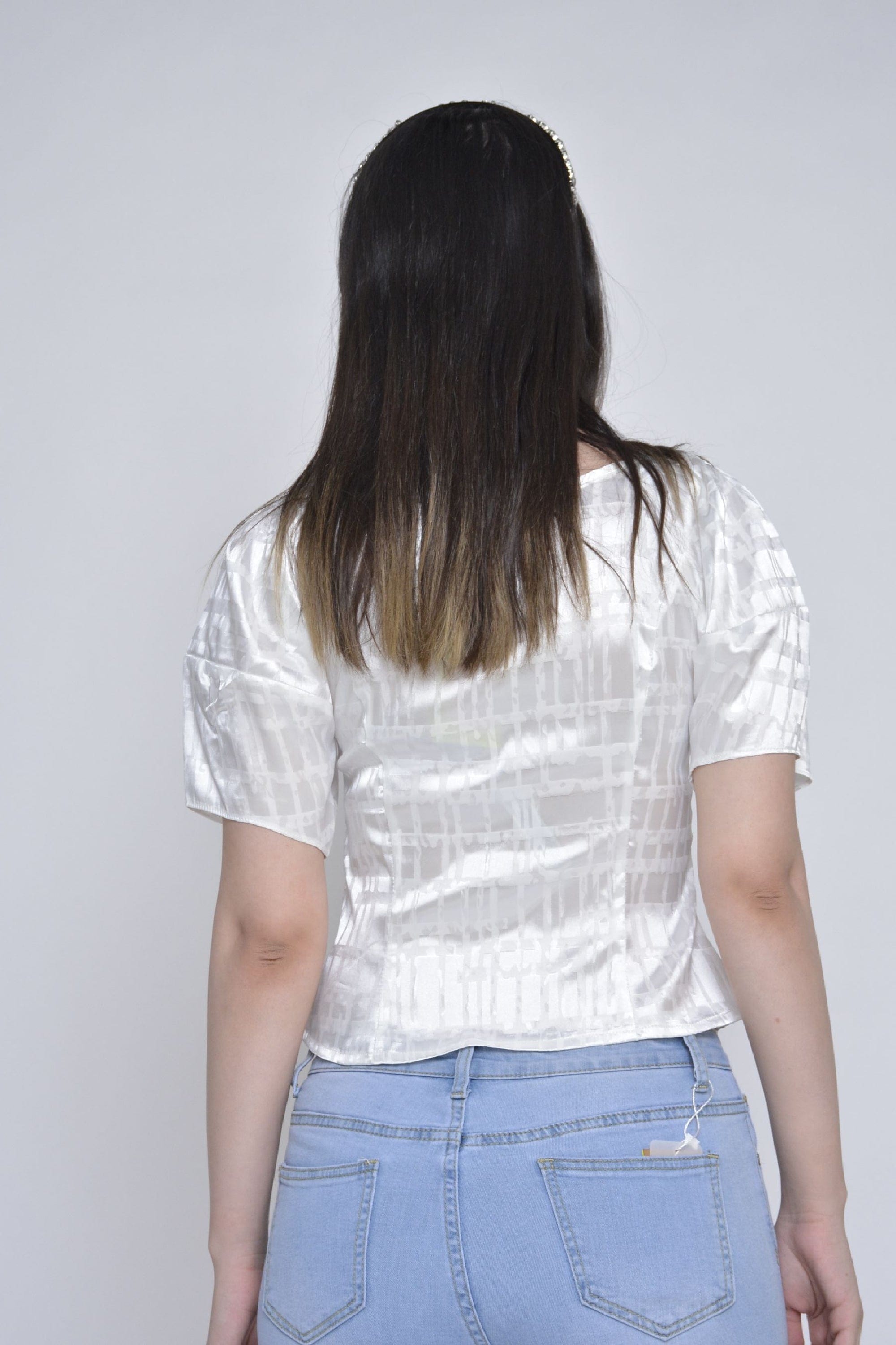 ميكا بلوزة سهرة ستان قصيرة ياقة مربعة كم قصيرة منفوخ نسائي