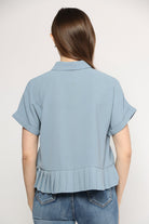 ميكا بلوزة رسمي ناعم كشكشة من أسفل بأزرار أمامية وياقة نسائي