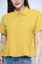 ميكا بلوزة رسمي ناعم كشكشة من أسفل بأزرار أمامية وياقة نسائي