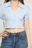 ميكا قميص قصير بياقة مفتوح من الصدر كم قصير نسائي