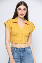 ميكا قميص قصير بياقة مفتوح من الصدر كم قصير نسائي