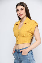 ميكا قميص قصير بياقة مفتوح من الصدر كم قصير نسائي