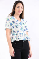 ميكا بلوزة بأكمام قصيرة مشجرة بنمط قميص أوف وايت