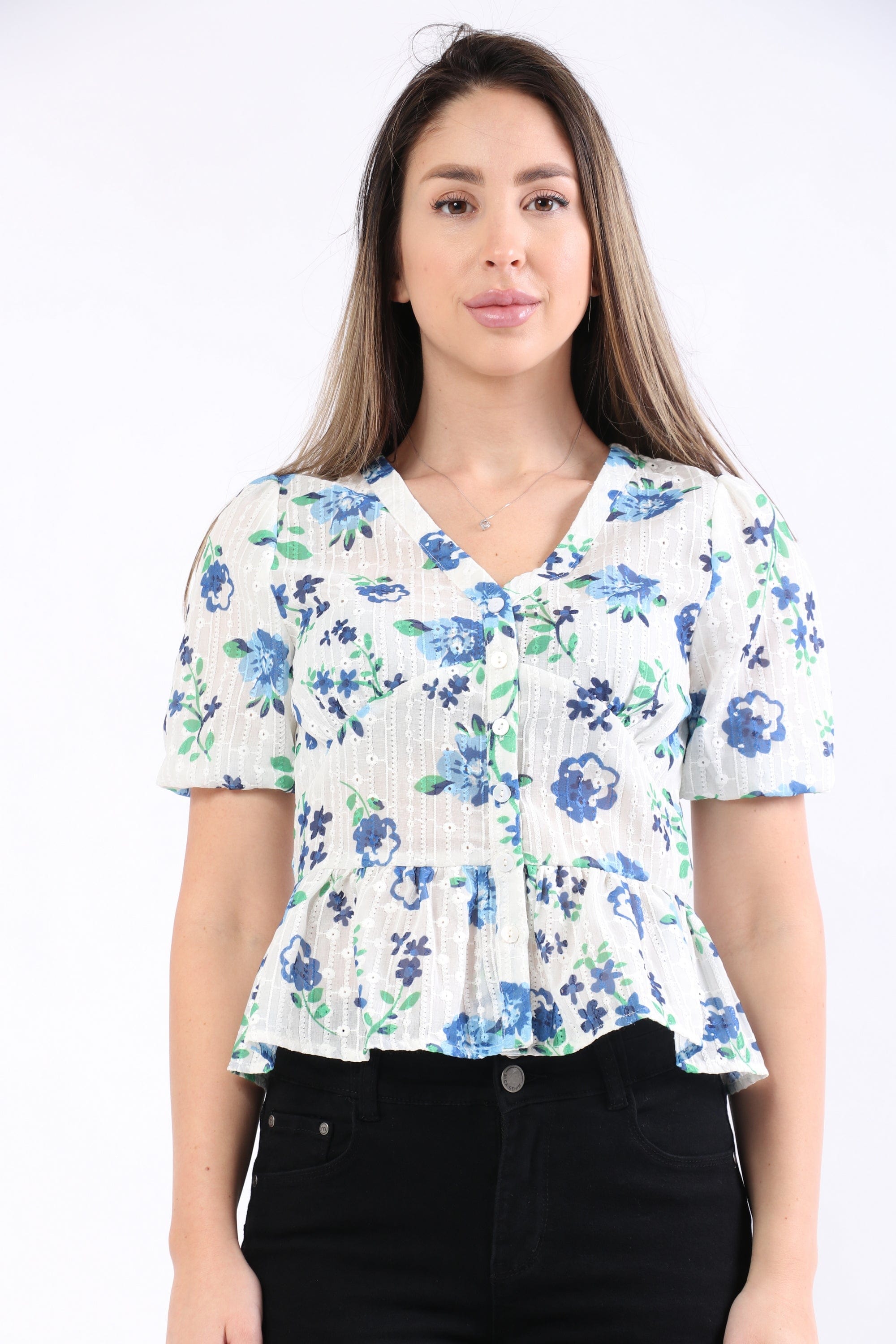 ميكا بلوزة بأكمام قصيرة مشجرة بنمط قميص أوف وايت