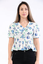 ميكا بلوزة بأكمام قصيرة مشجرة بنمط قميص أوف وايت