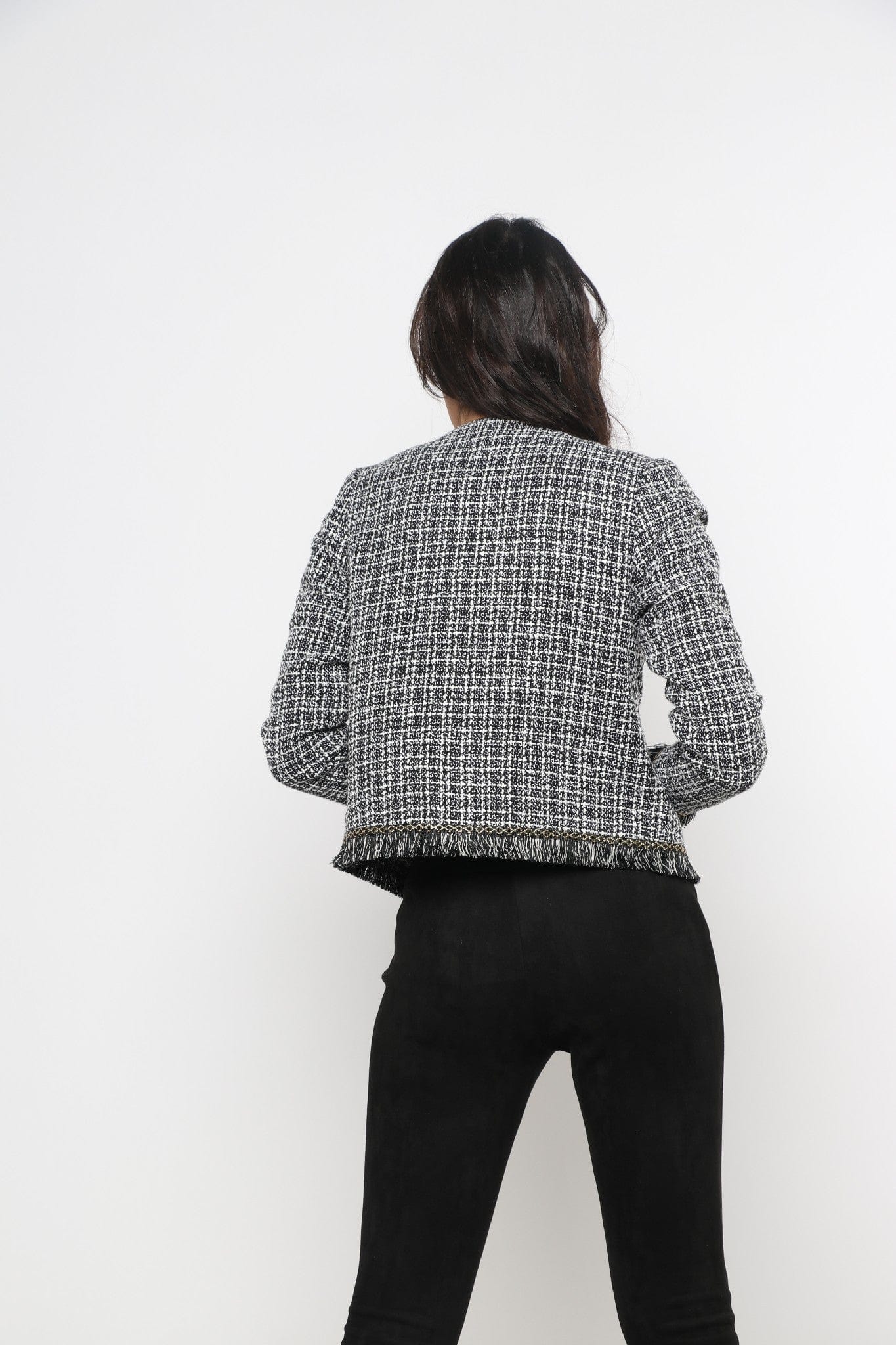 ميكا جاكيت كلاسيك قصير بخيوط من أسفل كم طويل نسائي