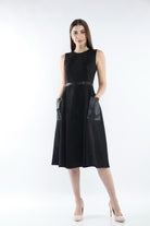 ميكا فستان ميدي بدون أكمام مخصر مزين بجيوب