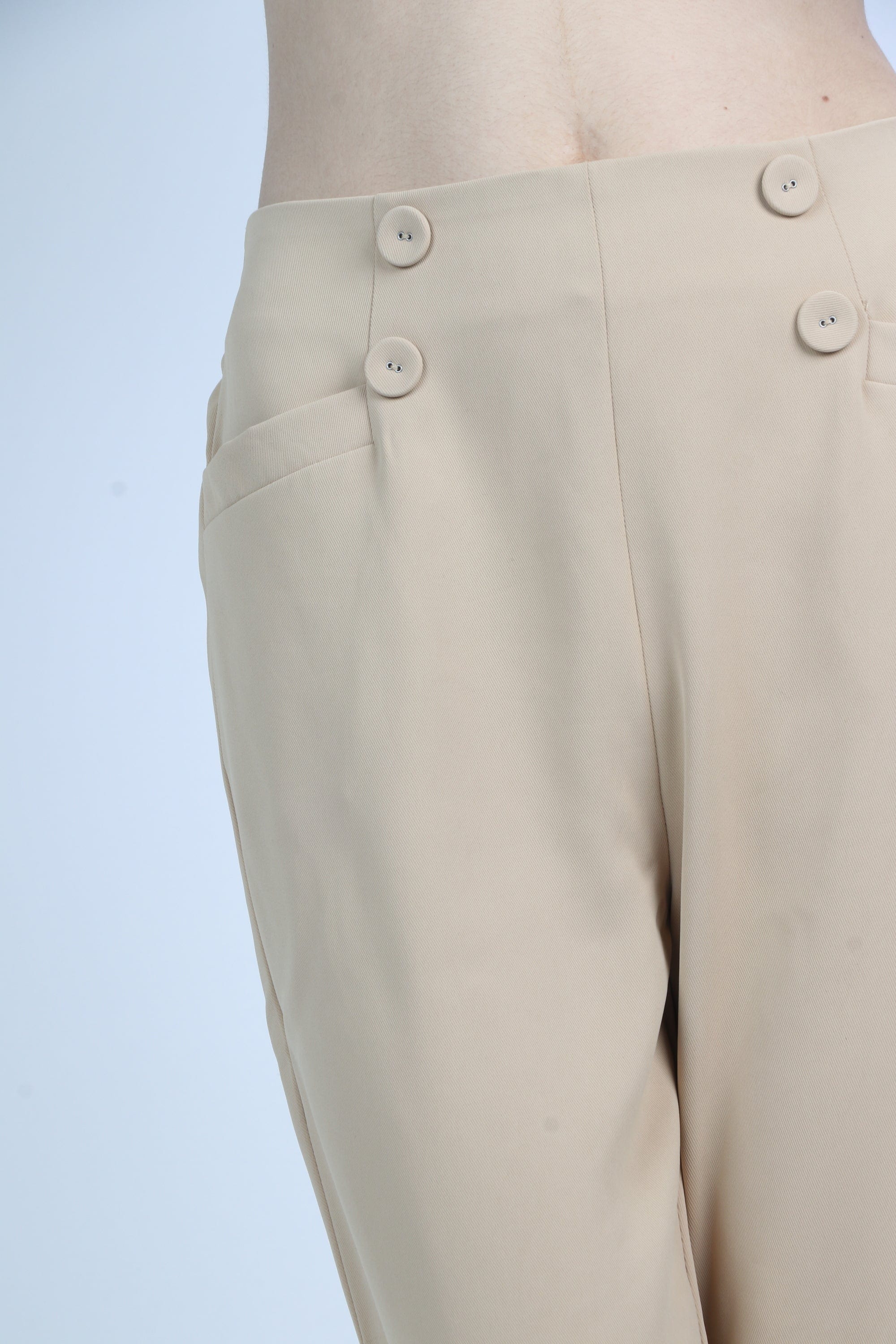 ميكا بنطلون رسمي هاي ويست بزراير على الخصر وسحاب طويل نسائي