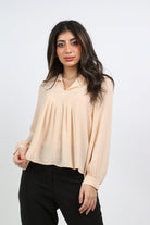 ميكا قميص بكسرات على الصدر وكم طويل واسع نسائي