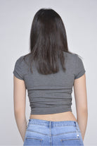 ميكا بلوزة كروب متداخلة برقبة سبعة كم قصير نسائي