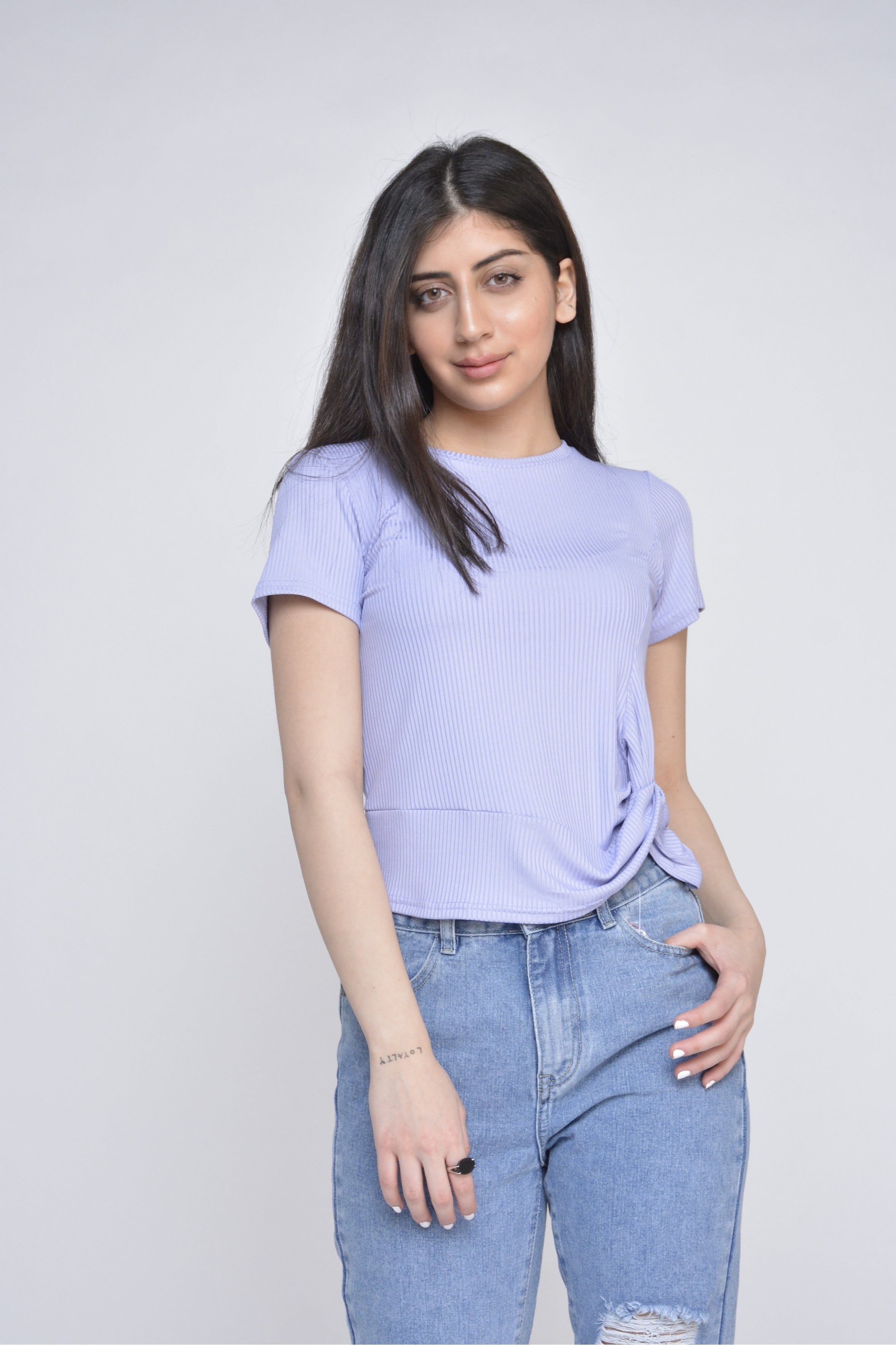 ميكا بلوزة بأكمام قصيرة بياقة دائرية صيفي