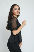 ميكا بلوزة سادة بأكمام شيفون منقطة نسائي