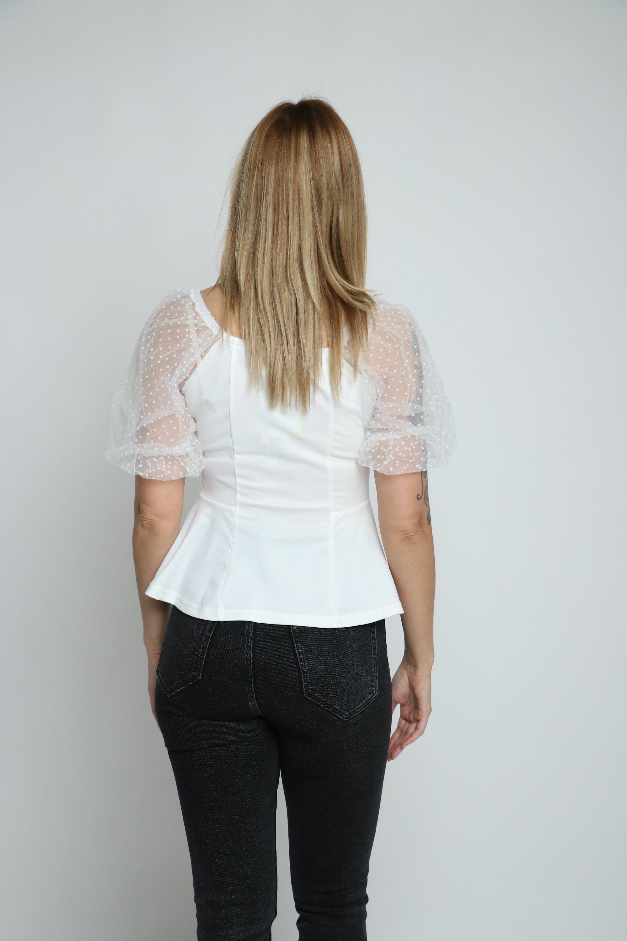 ميكا بلوزة سادة بأكمام شيفون منقطة نسائي