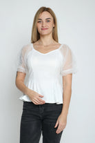 ميكا بلوزة سادة بأكمام شيفون منقطة نسائي