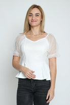 ميكا بلوزة سادة بأكمام شيفون منقطة نسائي