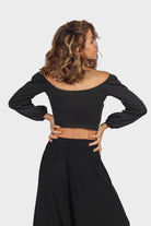 ميكا بلوزة نص بطن أوف شولدر كم طويل منفوخ نسائي