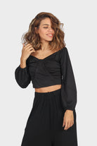 ميكا بلوزة نص بطن أوف شولدر كم طويل منفوخ نسائي