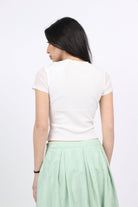 ميكا بلوزة سادة كم قصير بربطة خصر نسائي