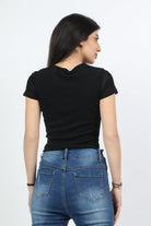 ميكا بلوزة سادة كم قصير بربطة خصر نسائي