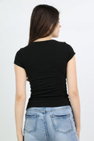 ميكا بلوزة بياقة مربعة أكمام قصيرة نسائي