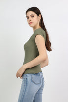 ميكا بلوزة بياقة مربعة أكمام قصيرة نسائي