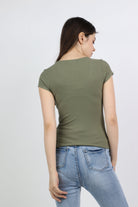 ميكا بلوزة بياقة مربعة أكمام قصيرة نسائي