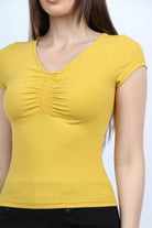 ميكا بلوزة سادة ضيقة كم قصير رقبة دائرية نسائي