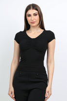 ميكا بلوزة سادة ضيقة كم قصير رقبة دائرية نسائي