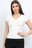 ميكا بلوزة سادة ضيقة كم قصير رقبة دائرية نسائي