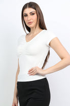 ميكا بلوزة سادة ضيقة كم قصير رقبة دائرية نسائي