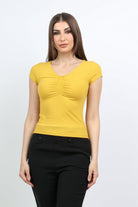 ميكا بلوزة سادة ضيقة كم قصير رقبة دائرية نسائي