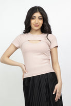 ميكا بلوزة كم قصير مفتوحة من الأمام رقبة دائرية نسائي