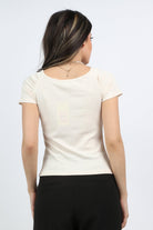 ميكا بلوزة سادة قصيرة الأكمام رقبة دائرية نسائي