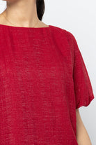 نتشي بلوزة لامعة بأكمام قصيرة بف