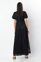 نتشي فستان طويل سهرة شفاف مبطن كم قصير منفوخ